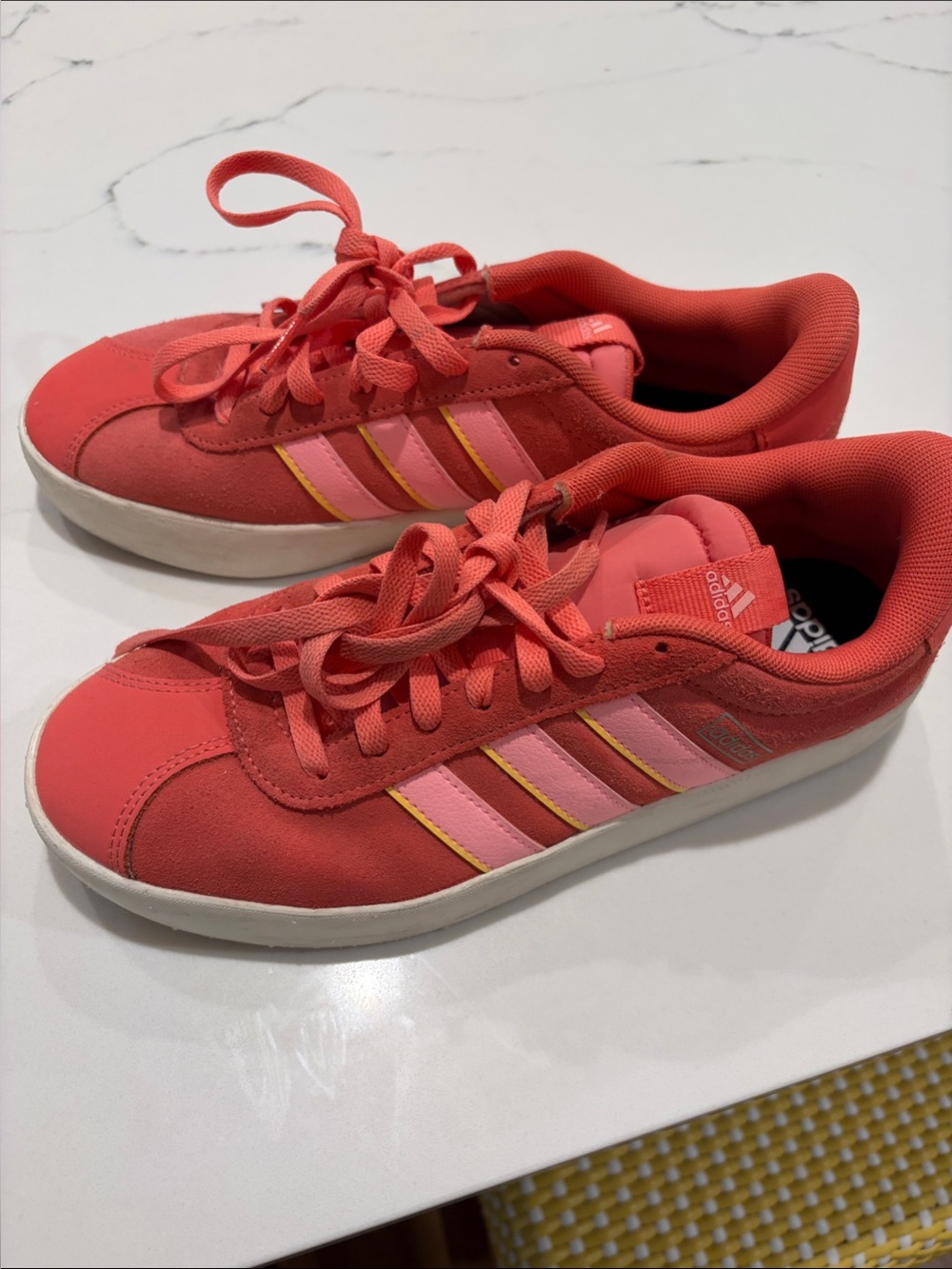 adidas Women’s VL Court 3.0 Coral Pink Lace-Up Three-Stripe Sneakers